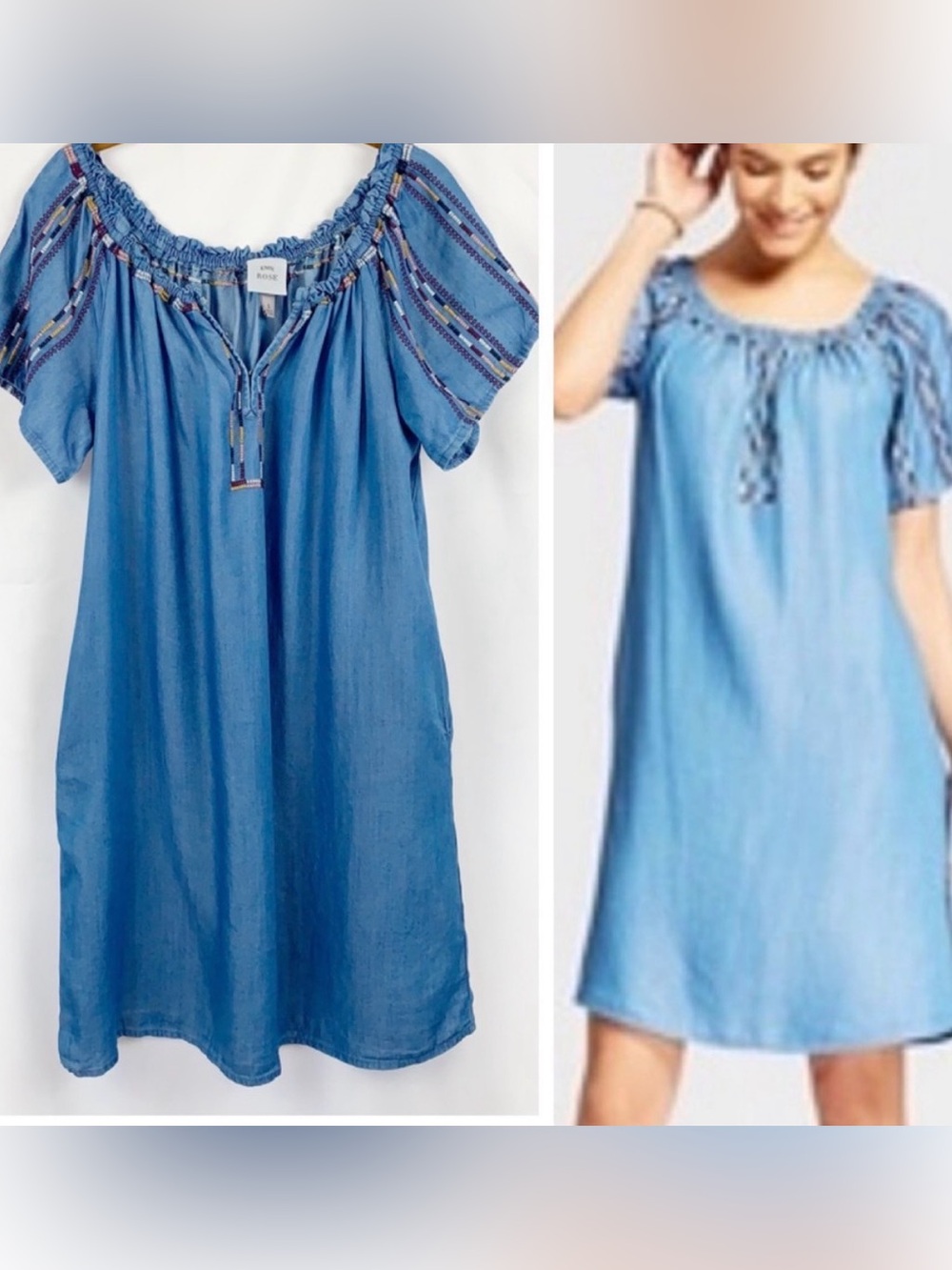 Knox Rose Boho Embroidered Chambray Shirt Dress SZ LG - Picture 1 of 9